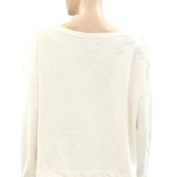 By Anthropologie Crochet Appliqué Pullover Top Oversized Cotton Lace S 272128 Blouses